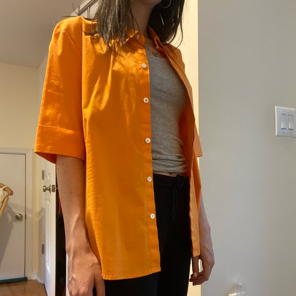 Stretch Gap Vibrant Orange Button-Up Shirt Size L - Picture 11 of 11